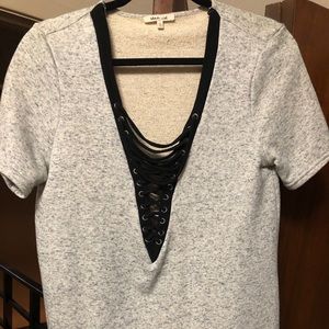 V neck open front blouse